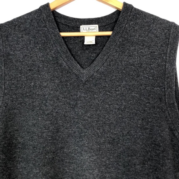 LL Bean Mens XL Regular Black/Gray V-Neck Pullover Vest 100% Lambs Wool - Picture 5 of 10